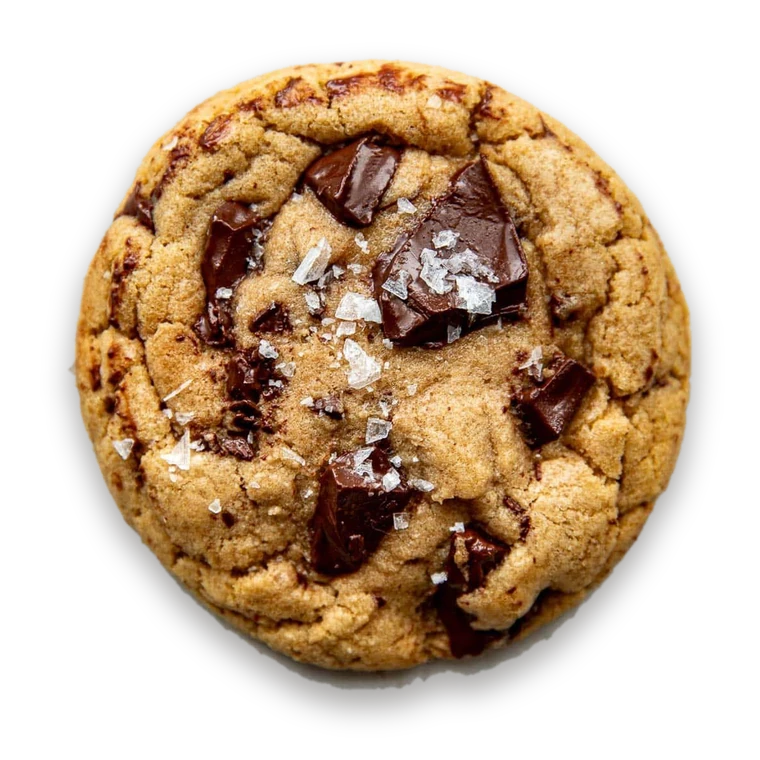 A chocolate chip cookie with flaky sea salt